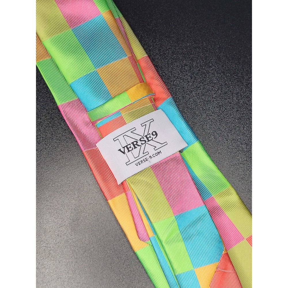 Verse 9 Necktie Multicolor Patchwork Blocks Silk Excellent